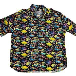 Vintage Hiphanis Colorful Fish Printed Short Sleeve Shirt Men’s Size XL Vtg 90s